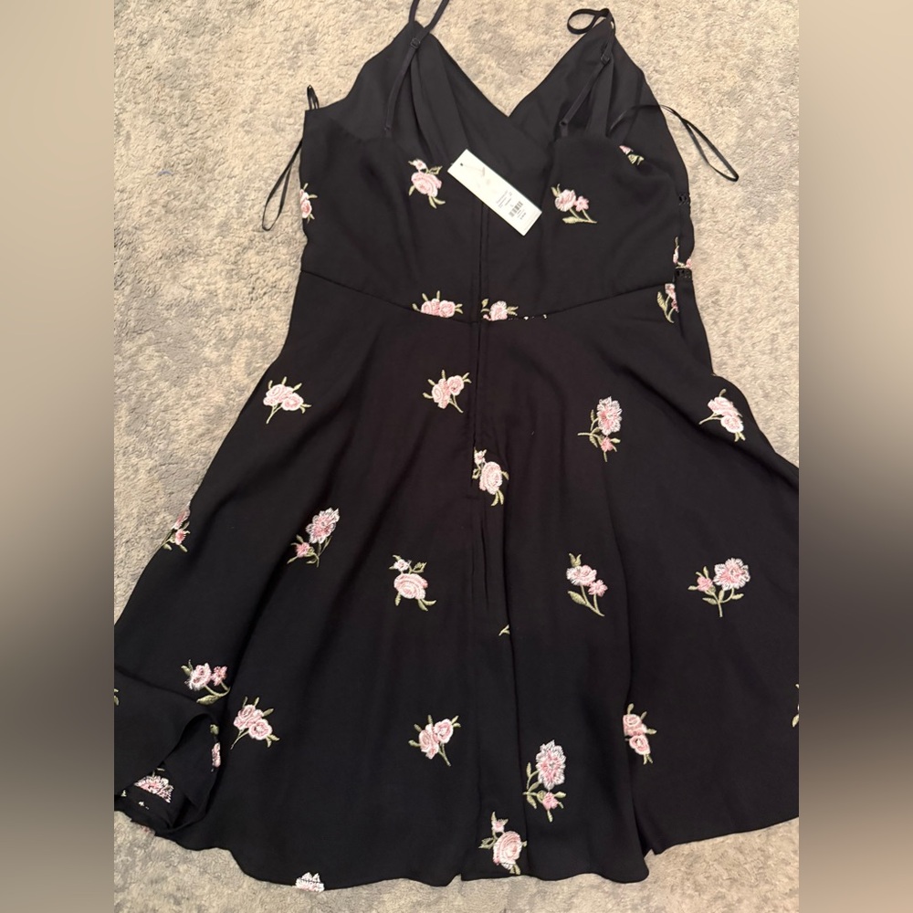 Black with embroidered pink flowers sundress